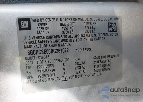 2011 Chevrolet Silverado 1500 Lt from USA, damaged, VIN 3GCPCSE09BG361672